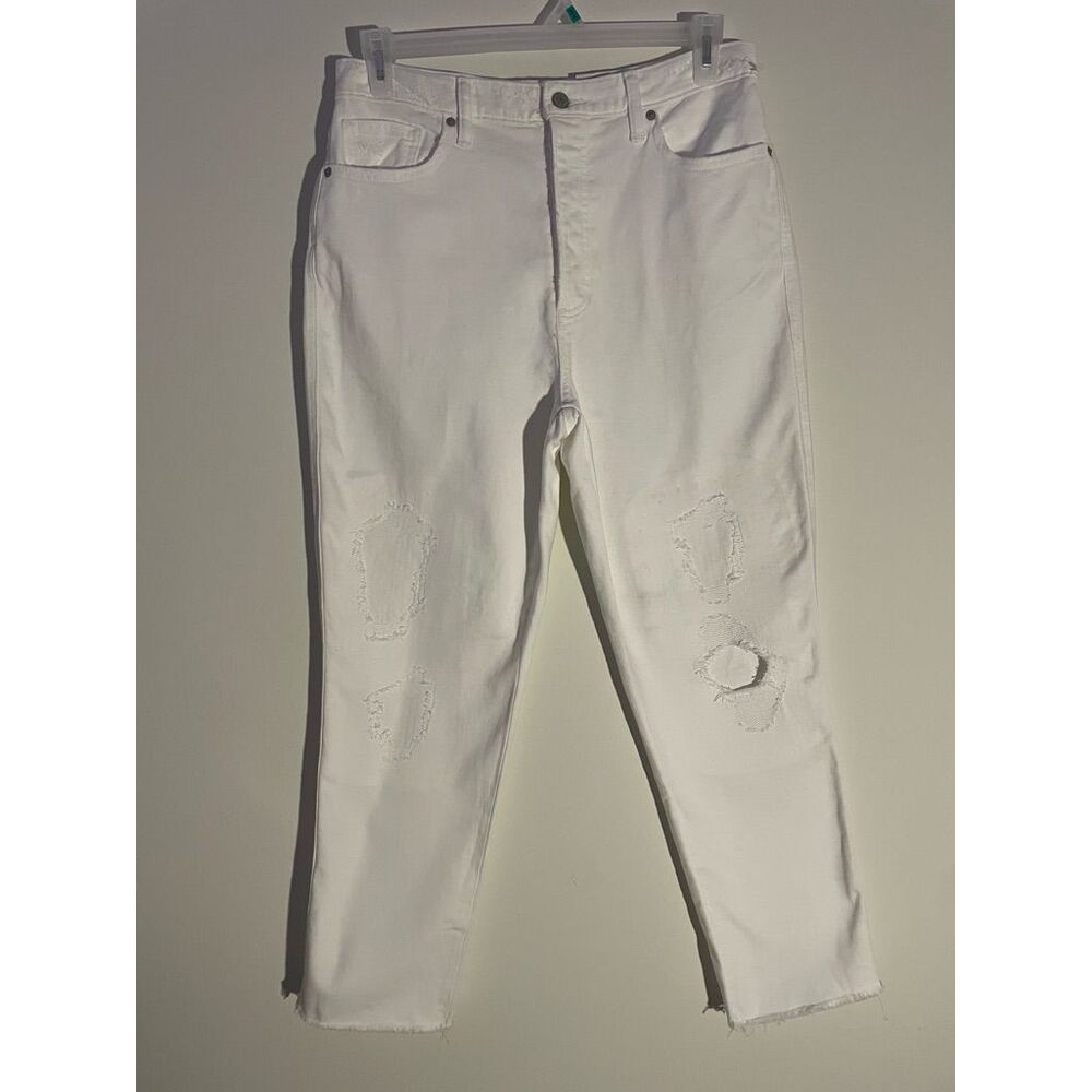NWT Lucky Brand Size 14 White High Rise Distressed Mom Jean